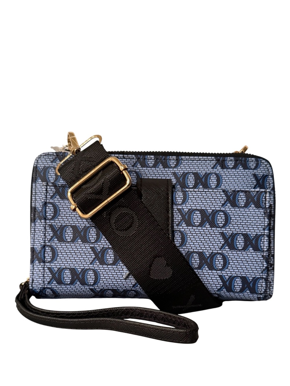 XOXO Blue Logo Print X-body Wallet/Phone Bag w/wide woven Strap